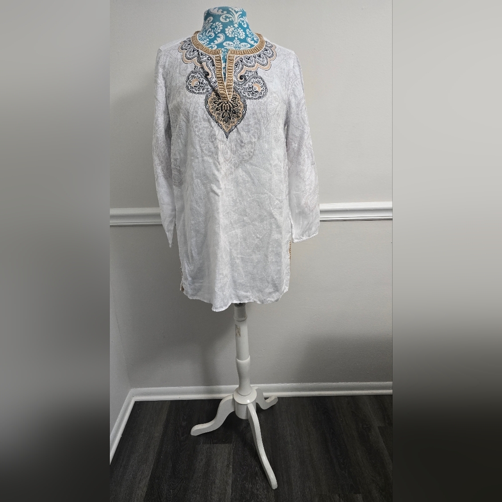 J.jill White Embroidered Blouse